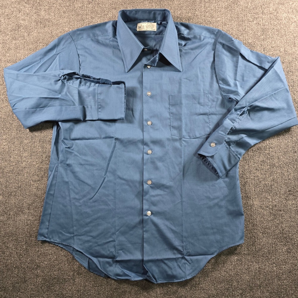 Vintage Kmart Permanent Press Shirt Mens Blue Long Sleeve Button Down USA